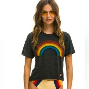 Aviator Nation RAINBOW Boyfriend Tee Charcoal (S)